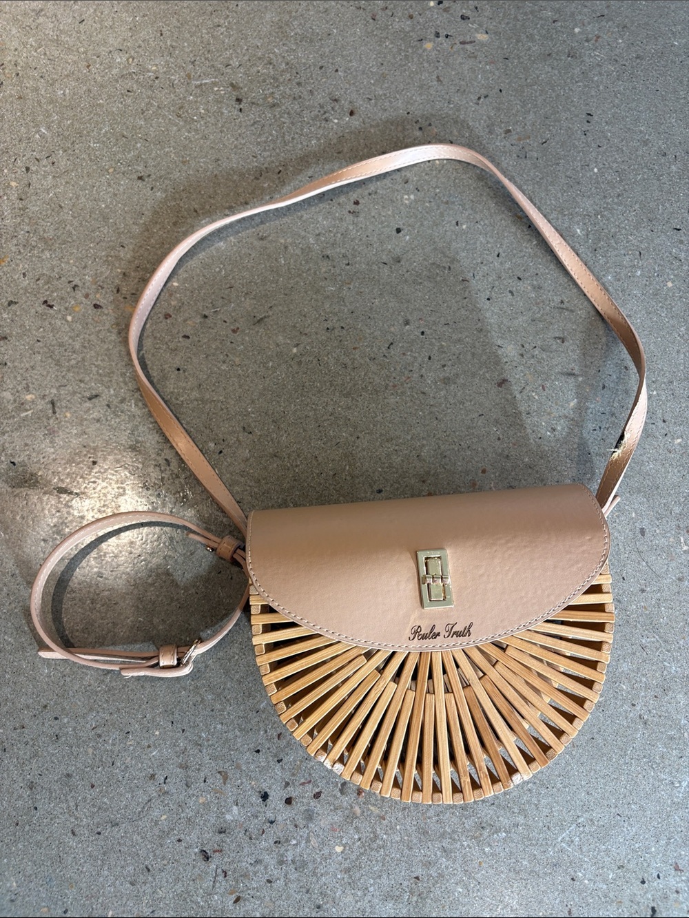 Ruler Truth Bamboo Half Moon Crossbody Bag Tan